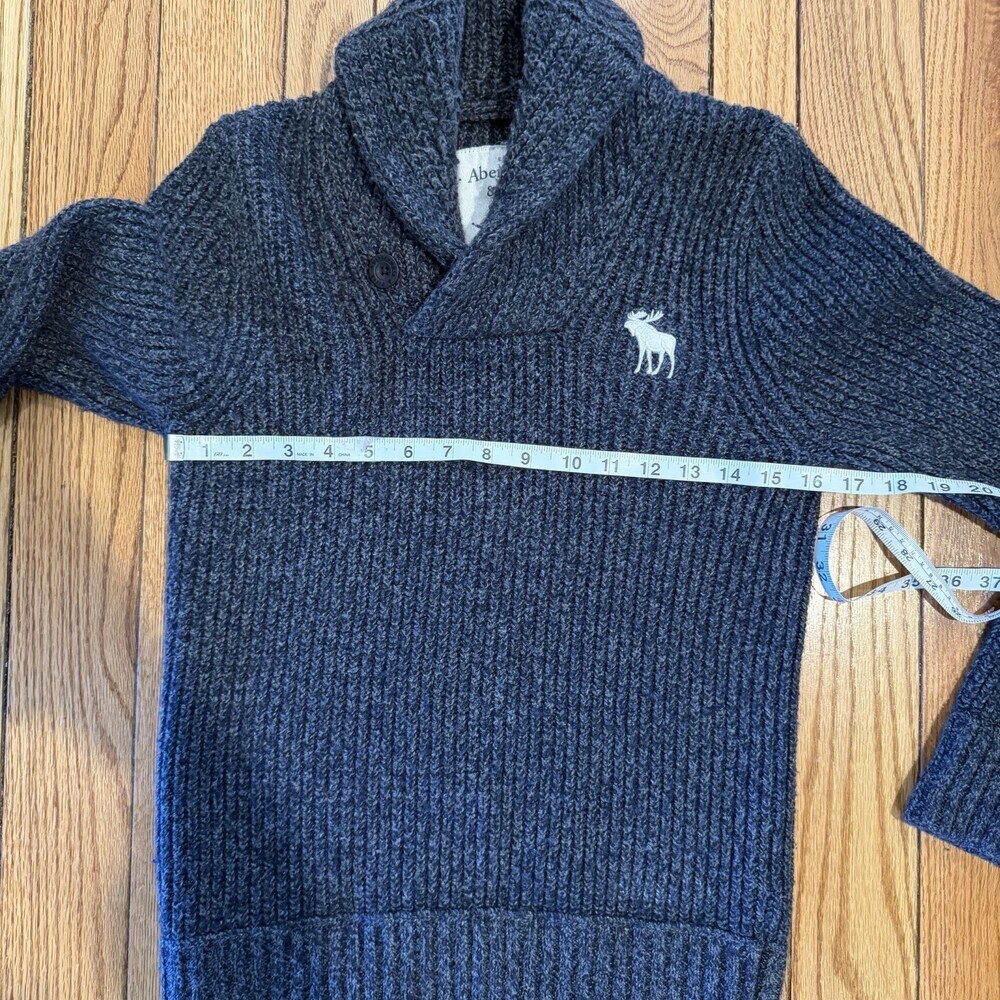 Abercrombie & Fitch Y2K Shawl Collar Sweater Womens Small Gray Moose Logo - Picture 6 of 11